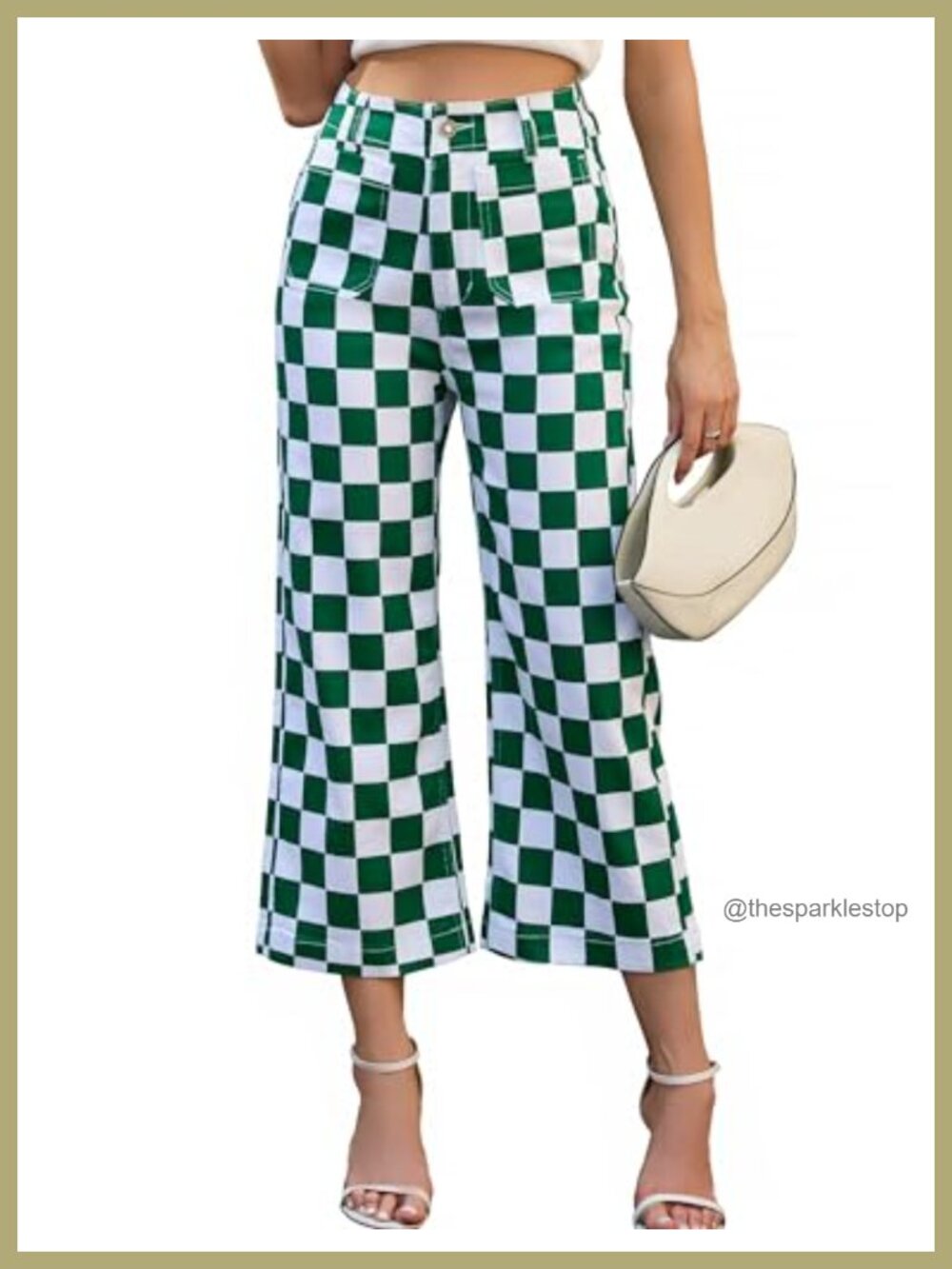 Straight Leg Cropped Jeans High Rise Checkered Women's Pants